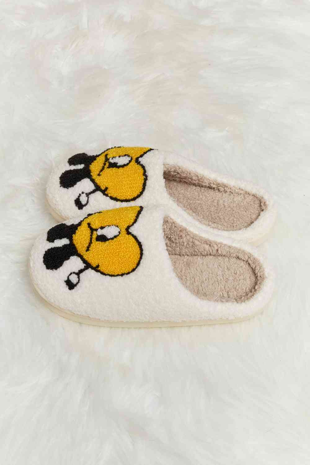 Melody Love Heart Print Plush Slippers - shoes - Mustard - Bella Bourget