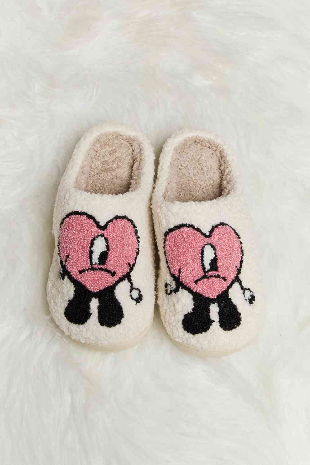 Melody Love Heart Print Plush Slippers - shoes - Dusty Pink - Bella Bourget