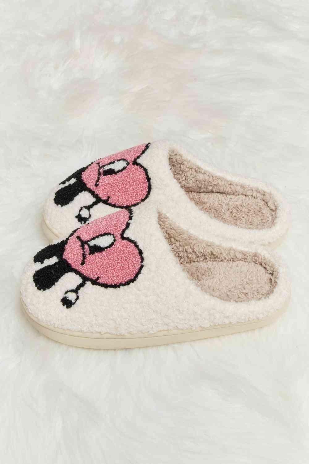 Melody Love Heart Print Plush Slippers - shoes - Dusty Pink - Bella Bourget