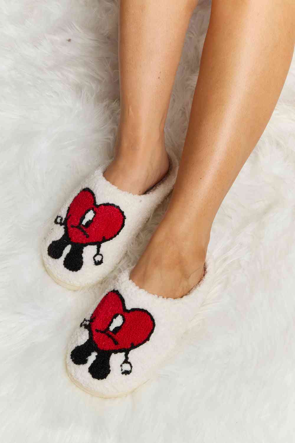 Melody Love Heart Print Plush Slippers - shoes - Dusty Pink - Bella Bourget