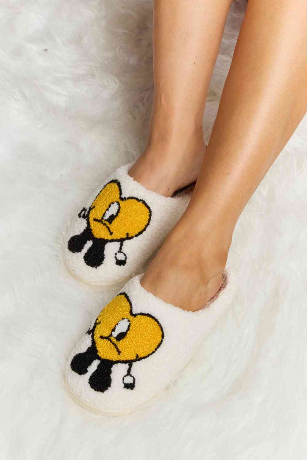 Melody Love Heart Print Plush Slippers - shoes - Mustard - Bella Bourget