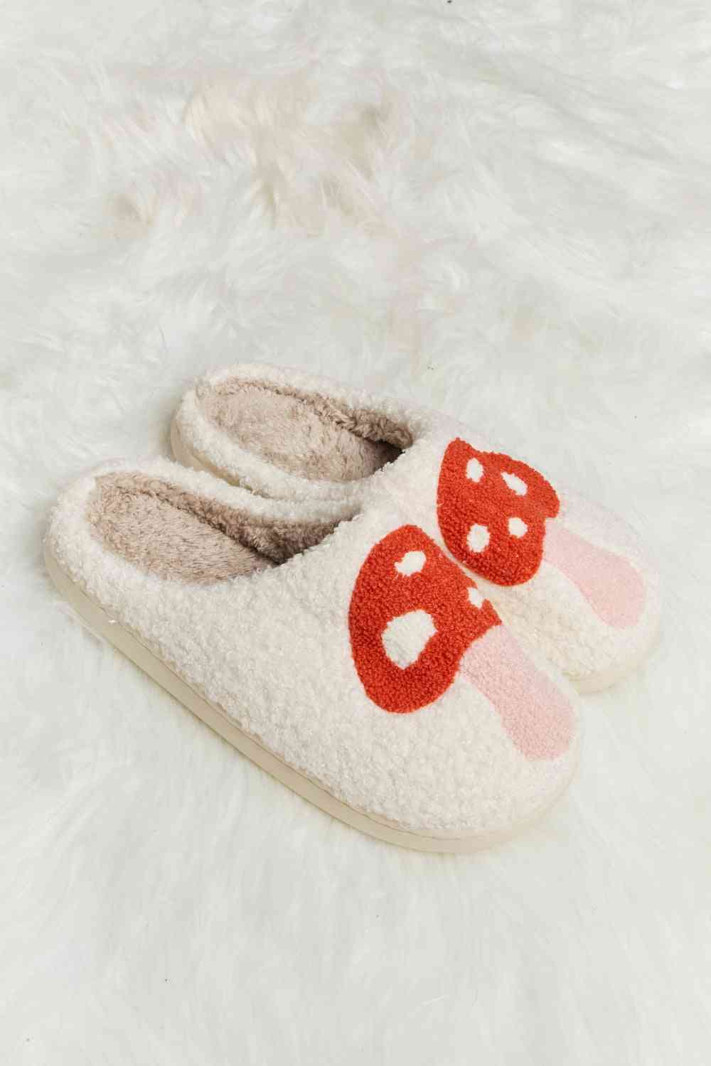 Melody Mushroom Print Plush Slide Slippers - shoes - Pink - Bella Bourget