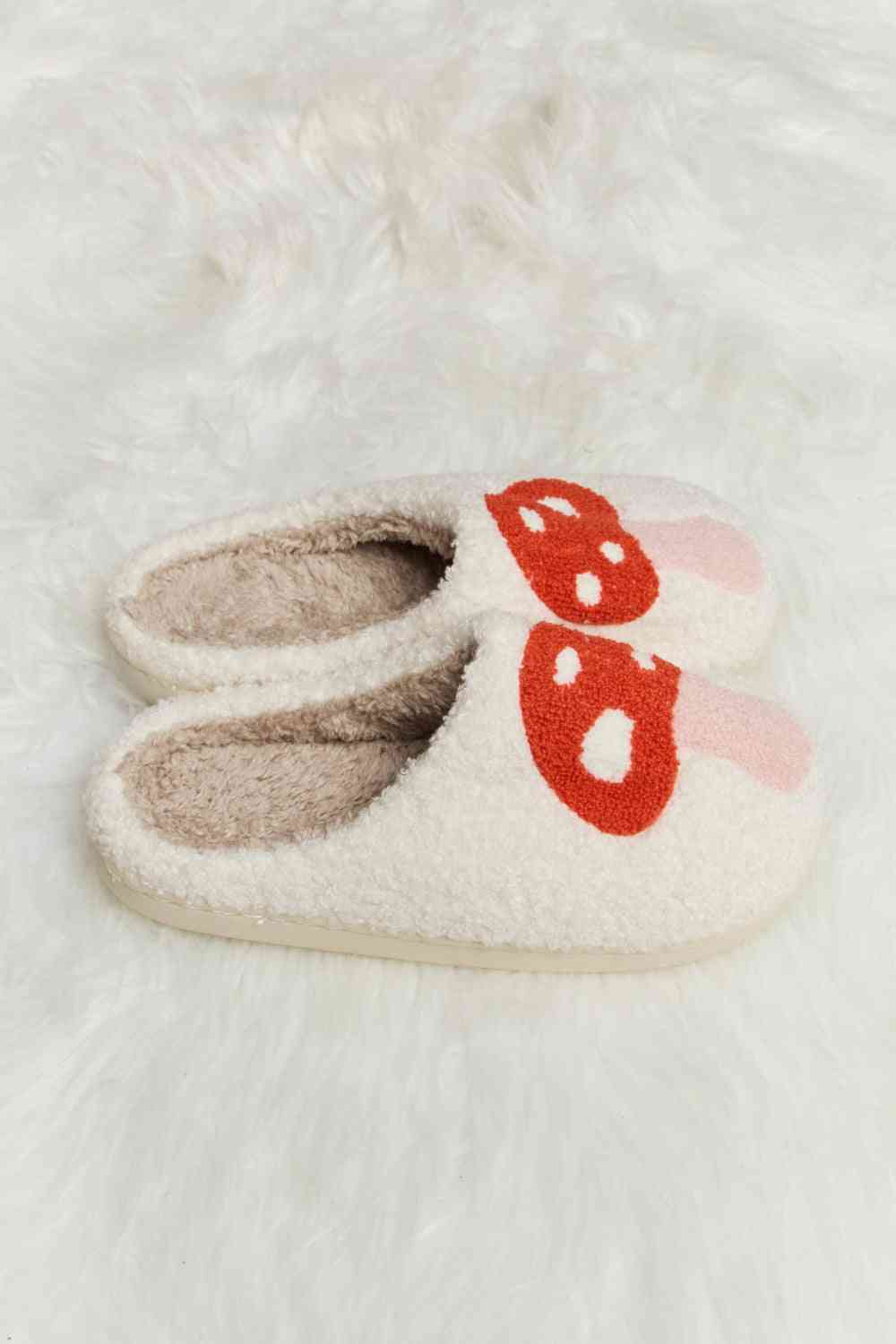 Melody Mushroom Print Plush Slide Slippers - shoes - Pink - Bella Bourget