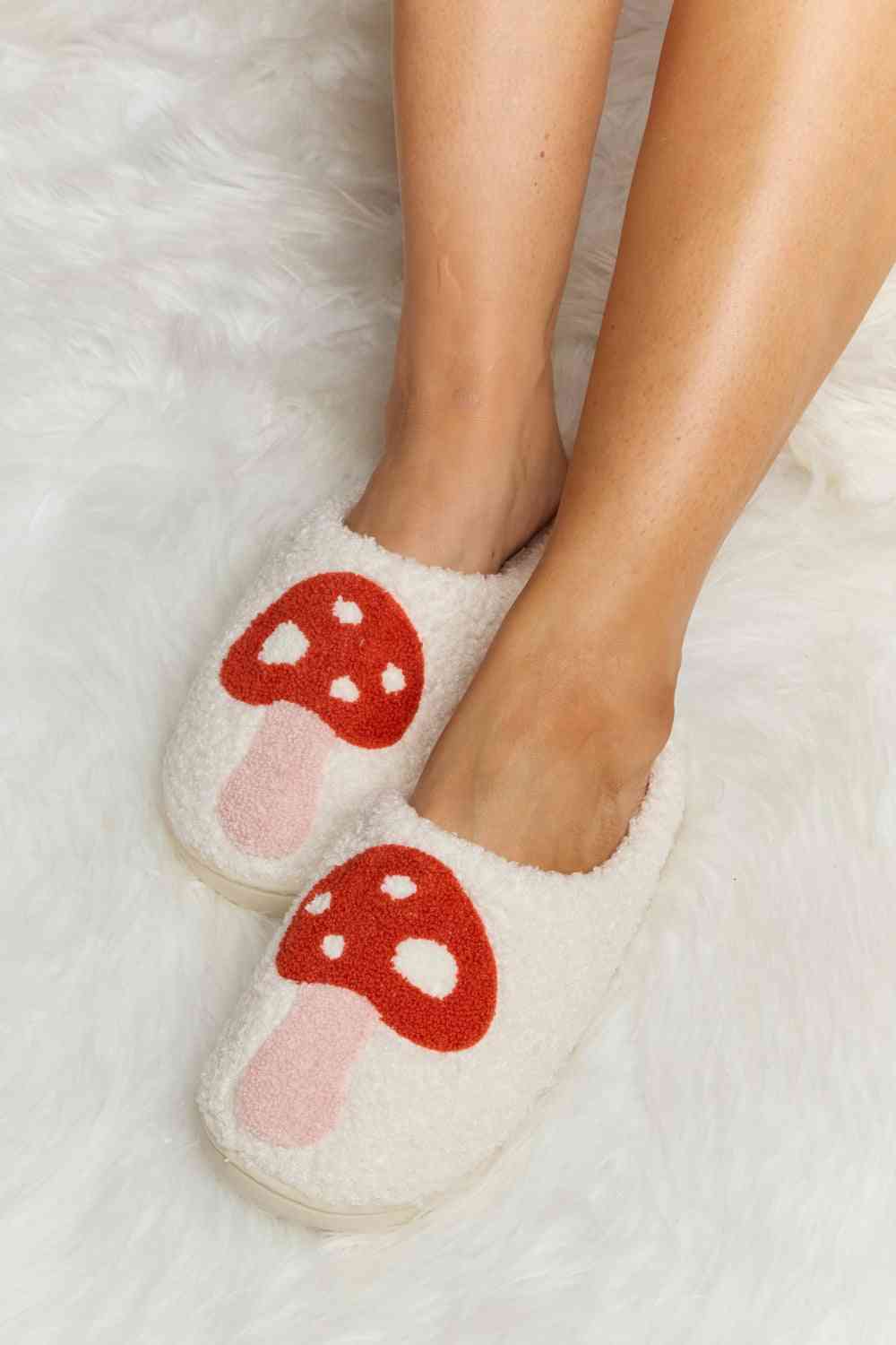 Melody Mushroom Print Plush Slide Slippers - shoes - Pink - Bella Bourget