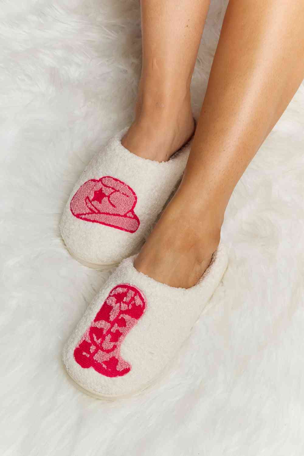 Melody Printed Plush Slide Slippers - shoes - Heart Dot - Bella Bourget