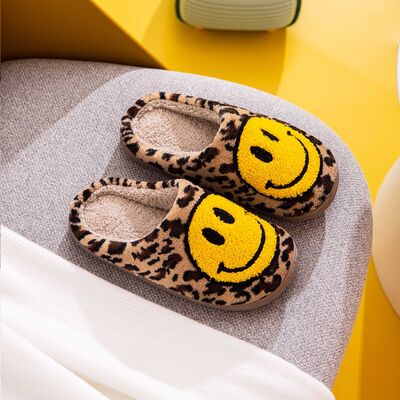 Melody Smiley Face Leopard Slippers - shoes - LEOPARD - Bella Bourget