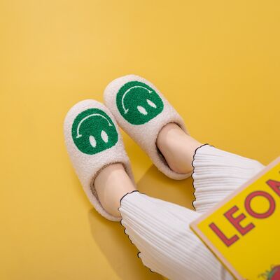 Melody Smiley Face Slippers - shoes - WHITE/GREEN - Bella Bourget