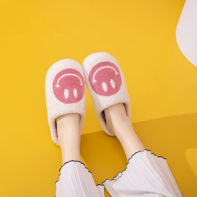 Melody Smiley Face Slippers - shoes - WHITE/PINK - Bella Bourget