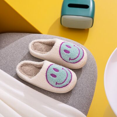 Melody Smiley Face Slippers - shoes - WHITE/SKYBLUE - Bella Bourget