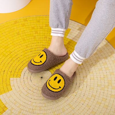 Melody Smiley Face Slippers - shoes - KHAKI/YELLOW - Bella Bourget