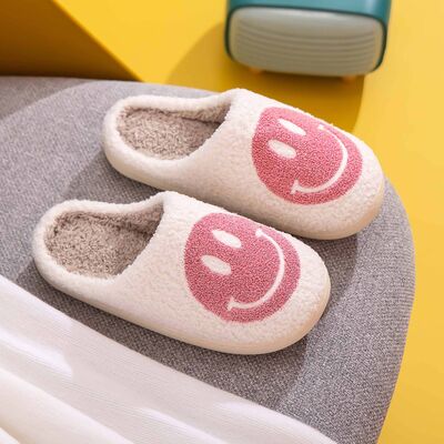 Melody Smiley Face Slippers - shoes - WHITE/PINK - Bella Bourget