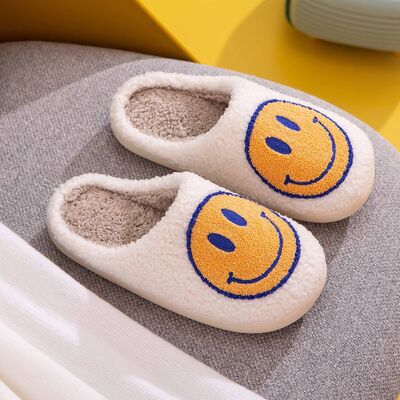 Melody Smiley Face Slippers - shoes - WHITE/YELLOW/BLUE - Bella Bourget