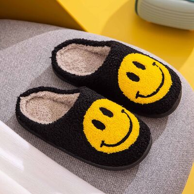 Melody Smiley Face Slippers - shoes - BLACK/YELLOW - Bella Bourget