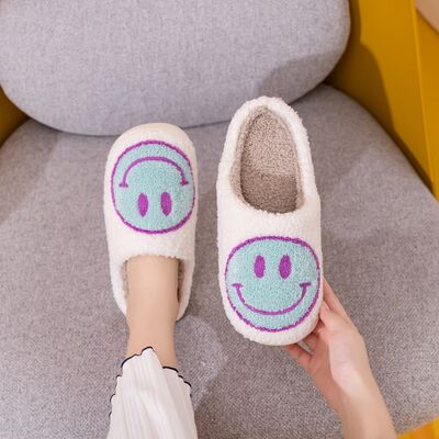 Melody Smiley Face Slippers - shoes - WHITE/SKYBLUE - Bella Bourget
