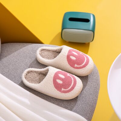 Melody Smiley Face Slippers - shoes - WHITE/PINK - Bella Bourget