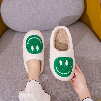 Melody Smiley Face Slippers - shoes - WHITE/GREEN - Bella Bourget