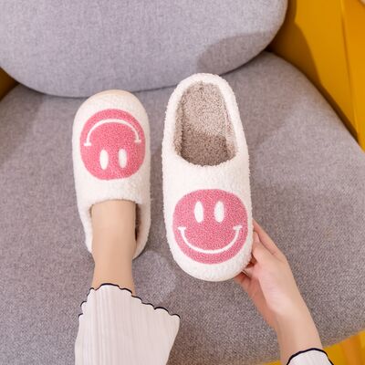Melody Smiley Face Slippers - shoes - WHITE/PINK - Bella Bourget