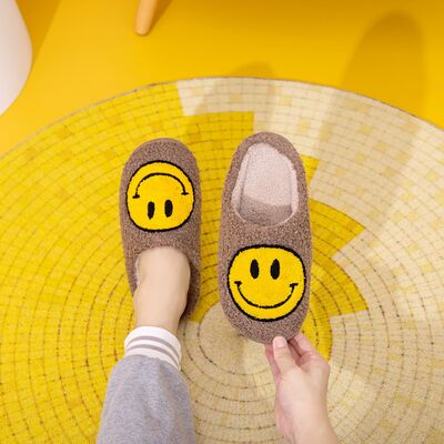 Melody Smiley Face Slippers - shoes - KHAKI/YELLOW - Bella Bourget