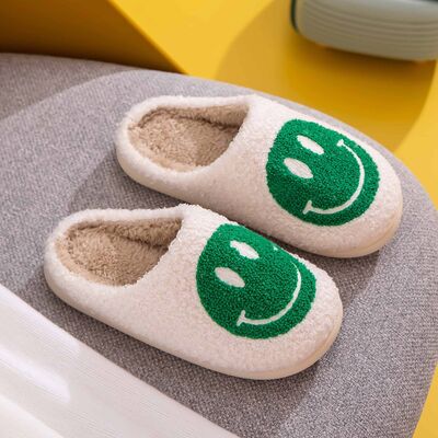 Melody Smiley Face Slippers - shoes - WHITE/GREEN - Bella Bourget