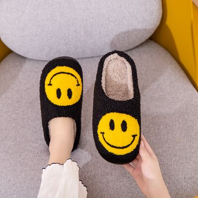 Melody Smiley Face Slippers - shoes - BLACK/YELLOW - Bella Bourget