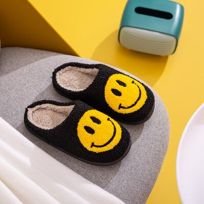 Melody Smiley Face Slippers - shoes - BLACK/YELLOW - Bella Bourget