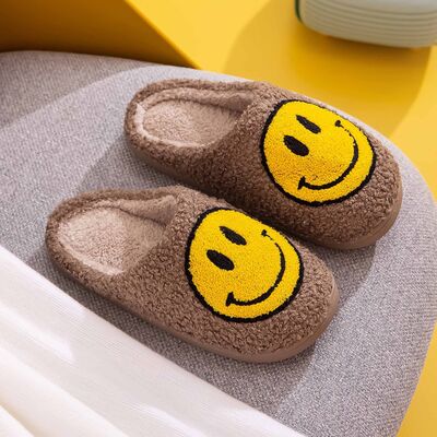 Melody Smiley Face Slippers - shoes - KHAKI/YELLOW - Bella Bourget