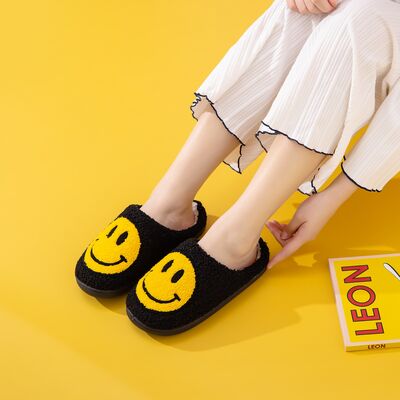 Melody Smiley Face Slippers - shoes - BLACK/YELLOW - Bella Bourget