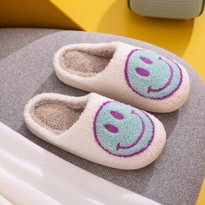 Melody Smiley Face Slippers - shoes - WHITE/SKYBLUE - Bella Bourget