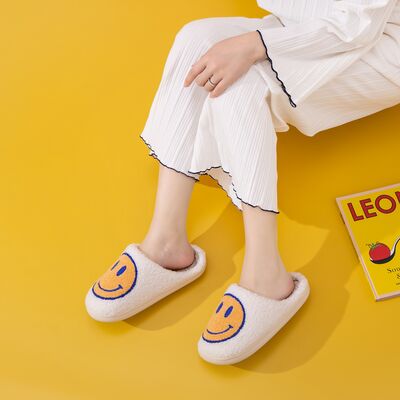 Melody Smiley Face Slippers - shoes - WHITE/YELLOW/BLUE - Bella Bourget