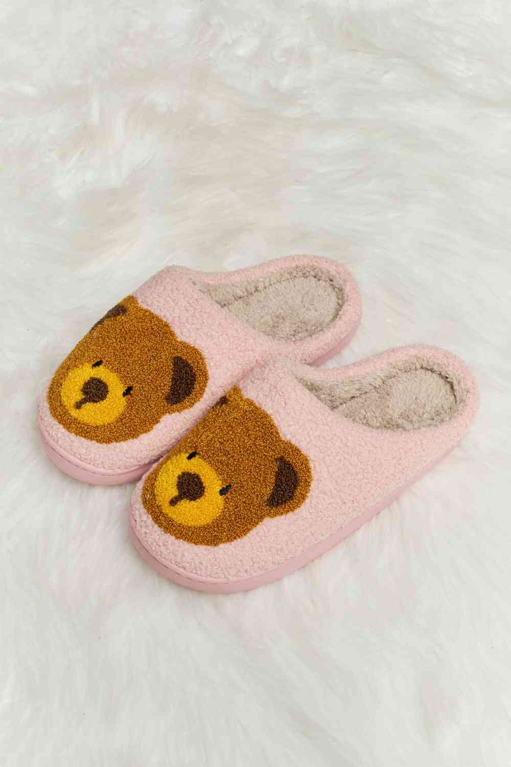 Melody Teddy Bear Print Plush Slide Slippers - shoes - Blush Pink - Bella Bourget