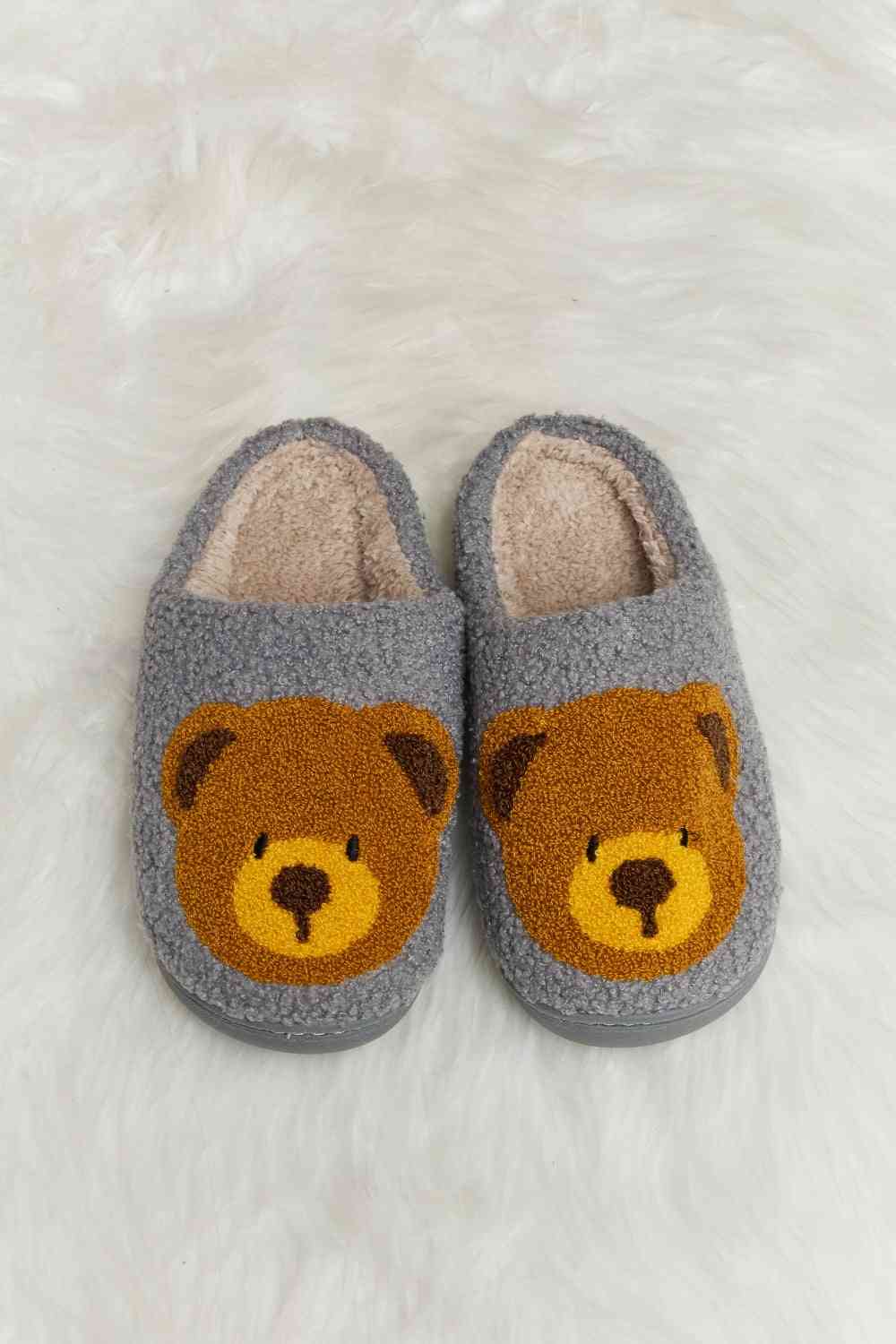 Melody Teddy Bear Print Plush Slide Slippers - shoes - Charcoal - Bella Bourget