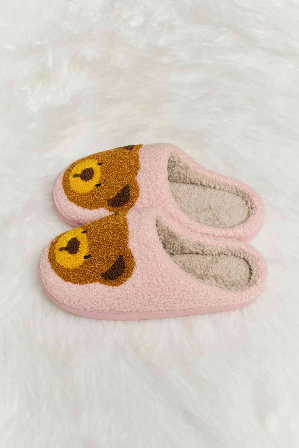 Melody Teddy Bear Print Plush Slide Slippers - shoes - Blush Pink - Bella Bourget