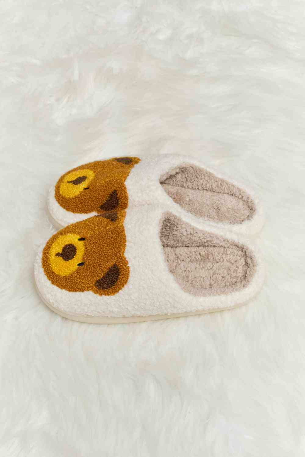 Melody Teddy Bear Print Plush Slide Slippers - shoes - White - Bella Bourget