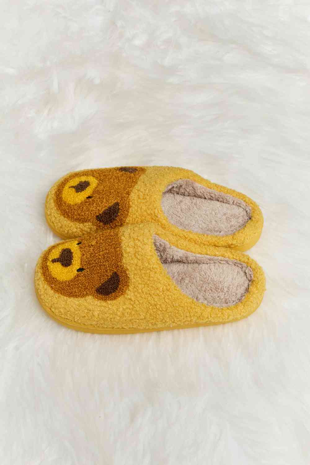 Melody Teddy Bear Print Plush Slide Slippers - shoes - Mustard - Bella Bourget