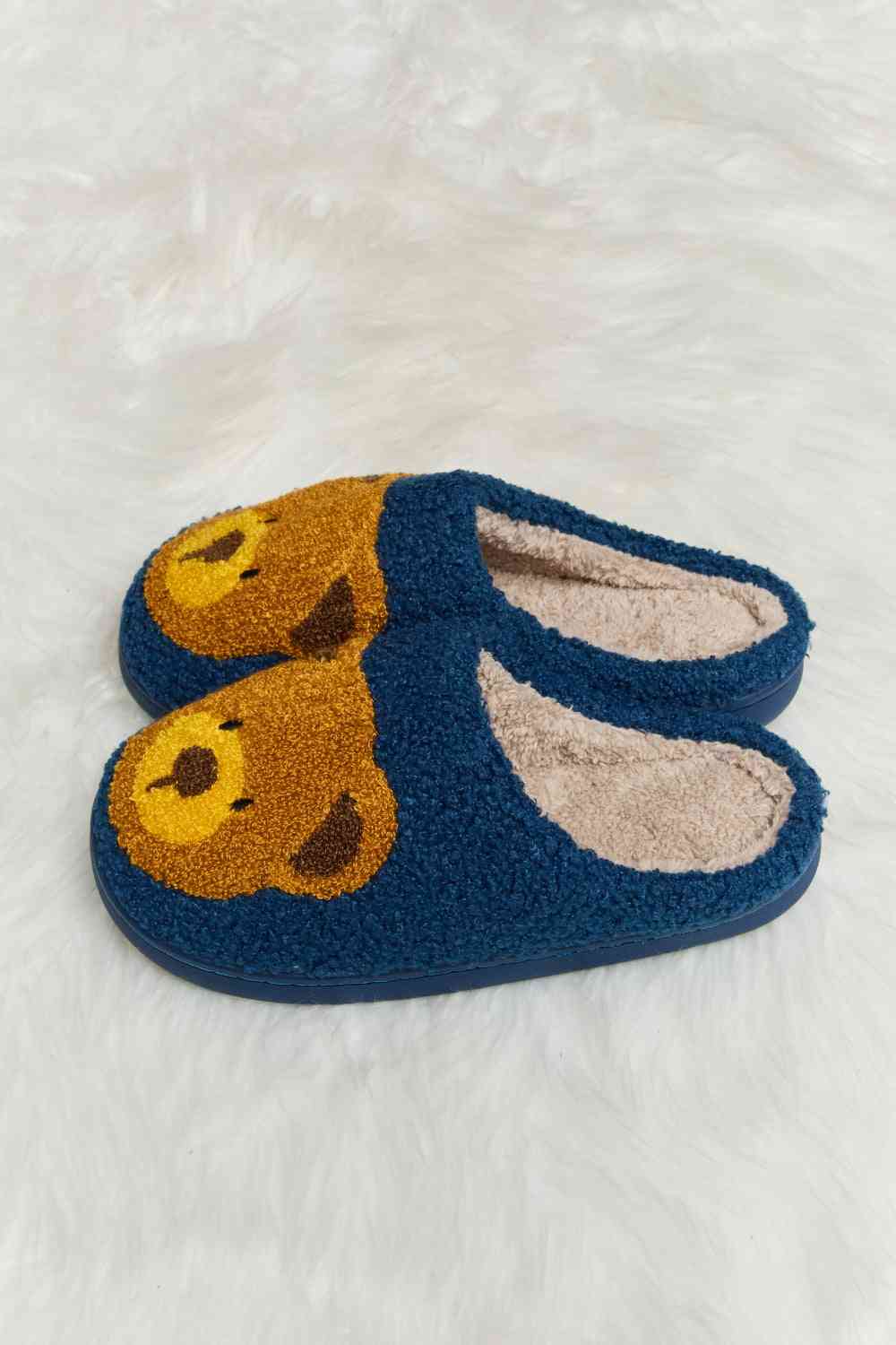 Melody Teddy Bear Print Plush Slide Slippers - shoes - Navy - Bella Bourget