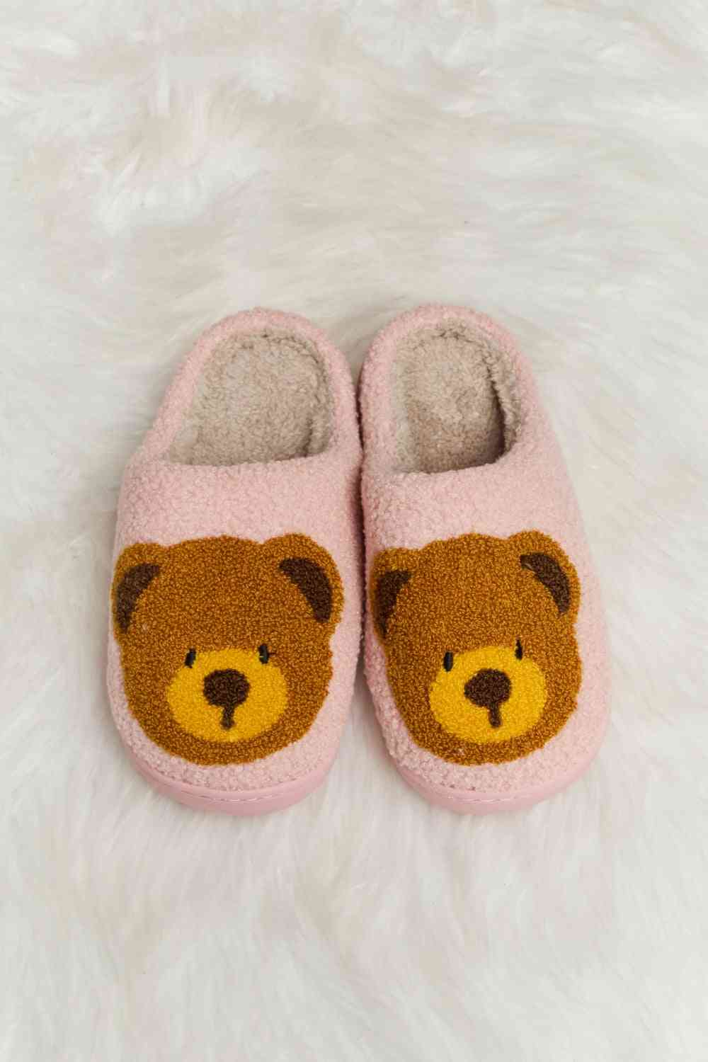 Melody Teddy Bear Print Plush Slide Slippers - shoes - Blush Pink - Bella Bourget