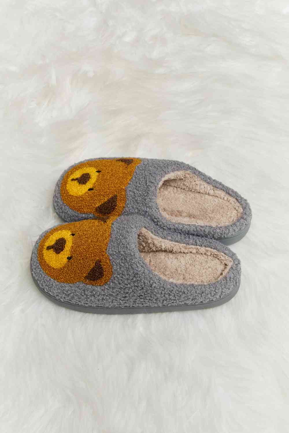 Melody Teddy Bear Print Plush Slide Slippers - shoes - Charcoal - Bella Bourget