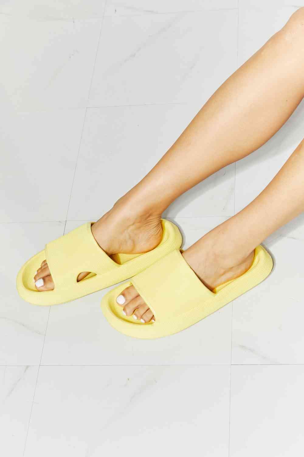 MMShoes Arms Around Me Open Toe Slide in Yellow - shoes - Canary Yellow - Bella Bourget