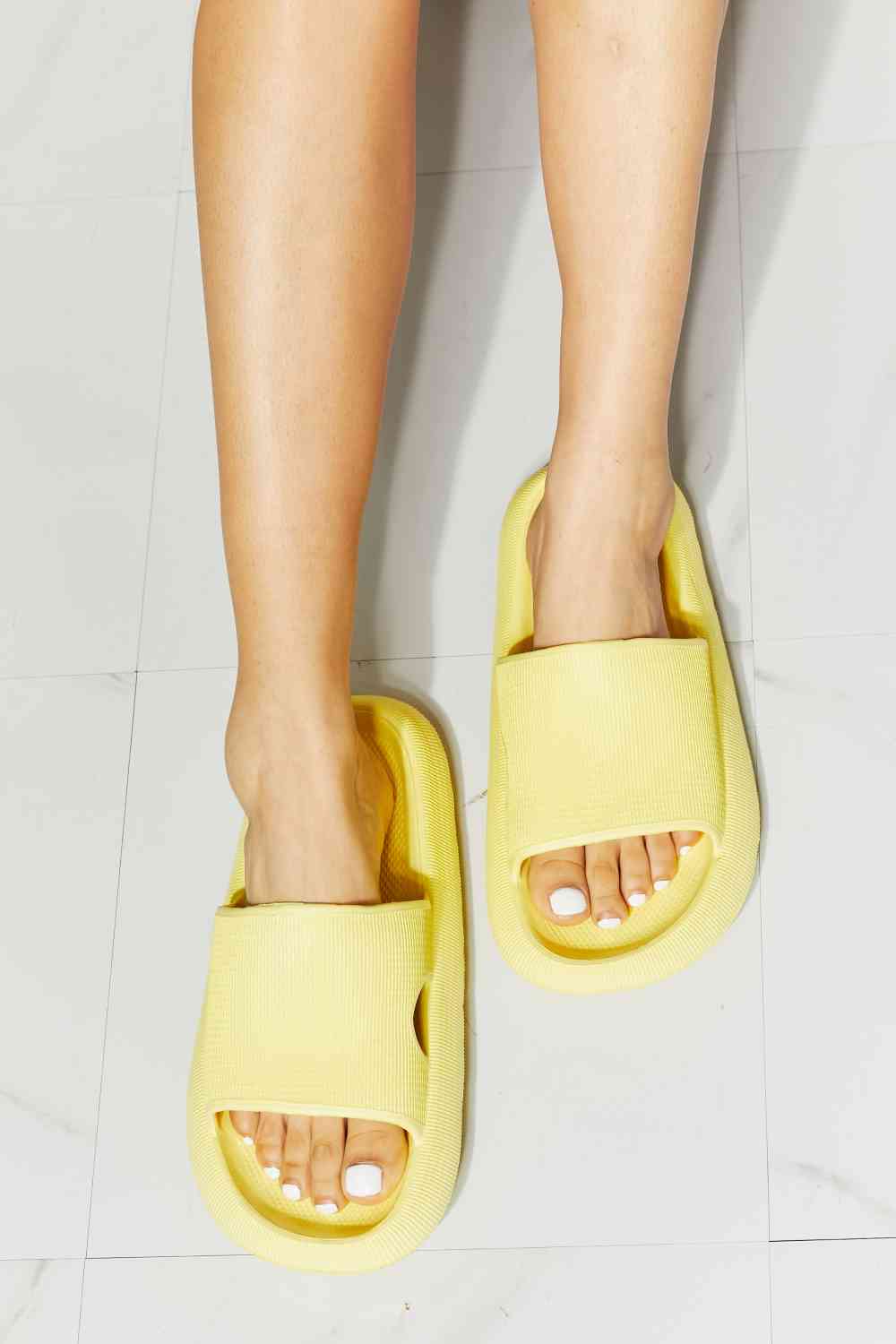 MMShoes Arms Around Me Open Toe Slide in Yellow - shoes - Canary Yellow - Bella Bourget