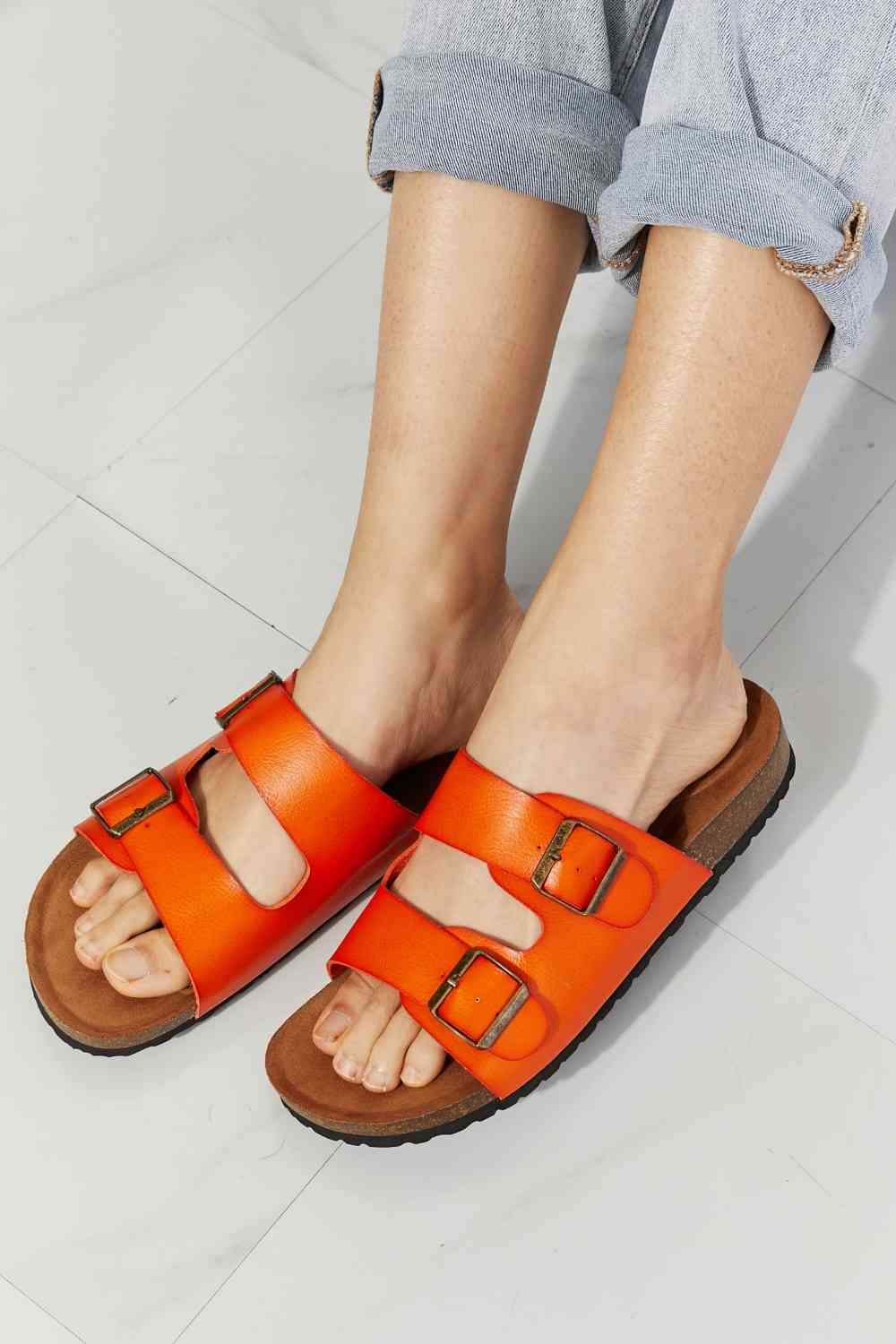 MMShoes Feeling Alive Double Banded Slide Sandals in Orange - shoes - Orange - Bella Bourget