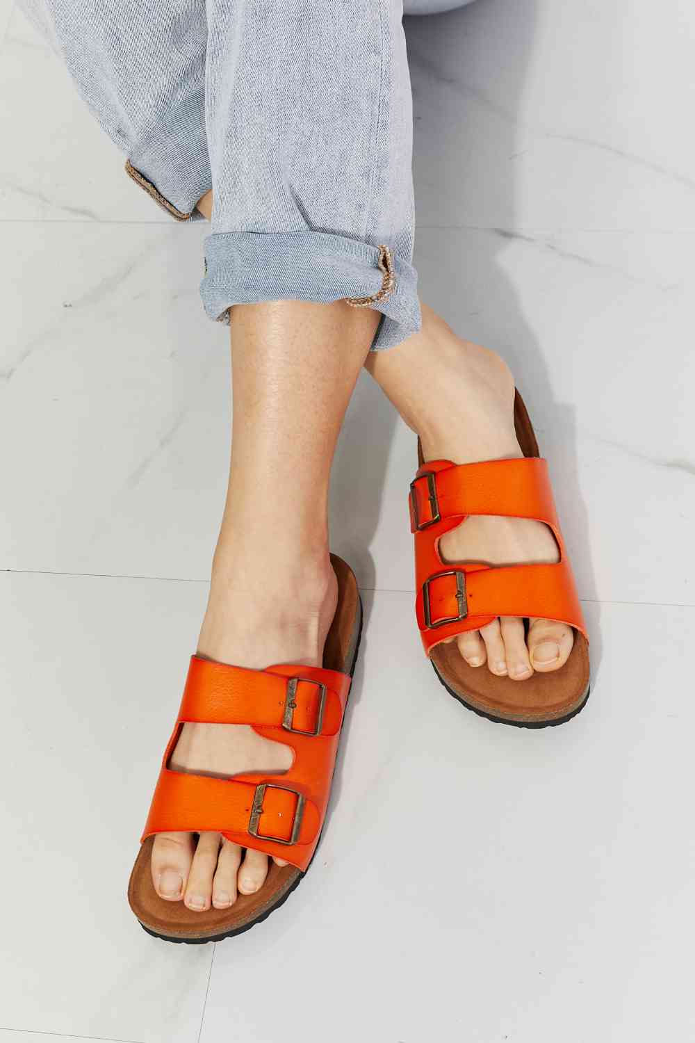 MMShoes Feeling Alive Double Banded Slide Sandals in Orange - shoes - Orange - Bella Bourget