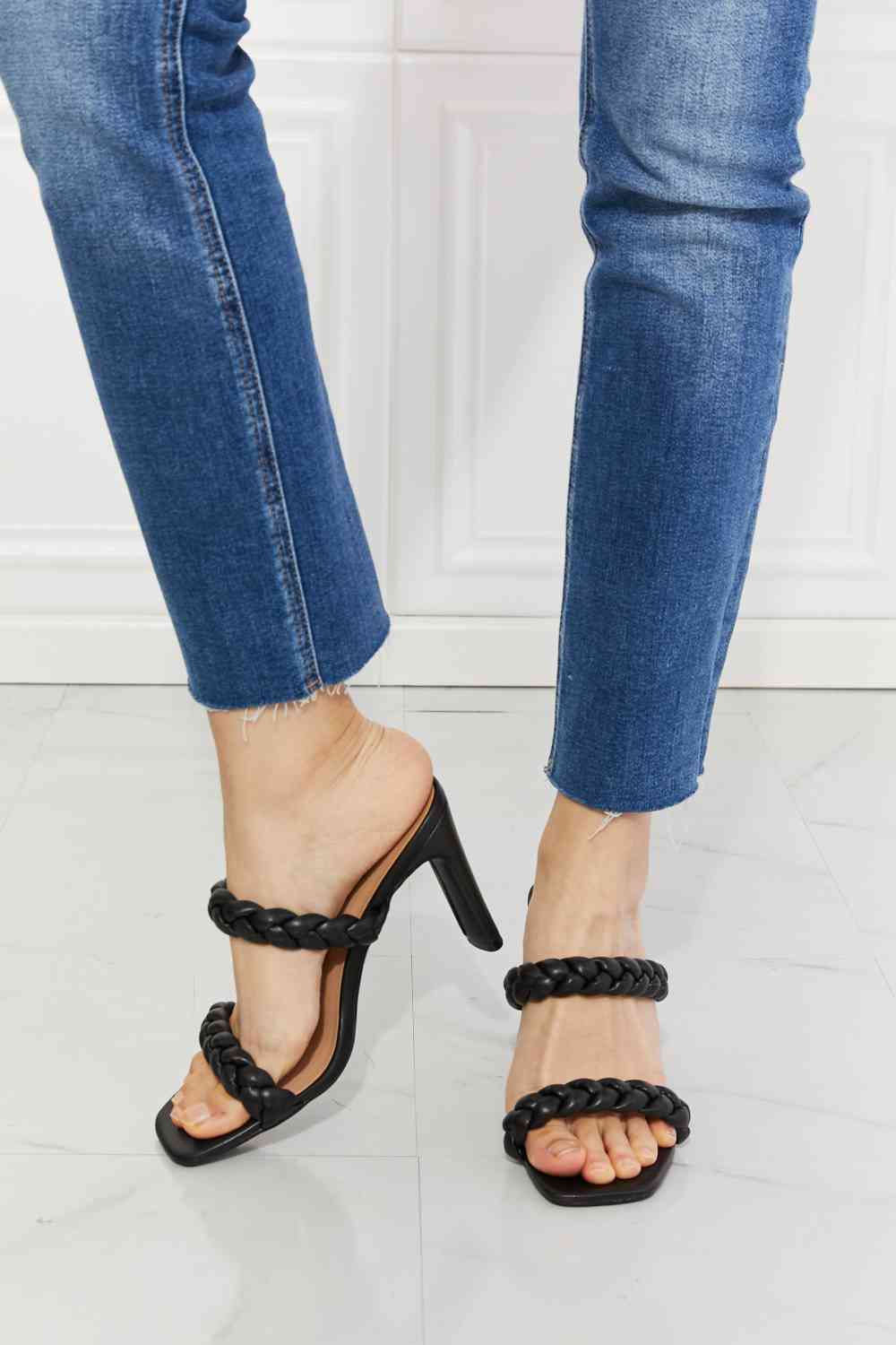 MMShoes In Love Double Braided Block Heel Sandal in Black - shoes - Black - Bella Bourget