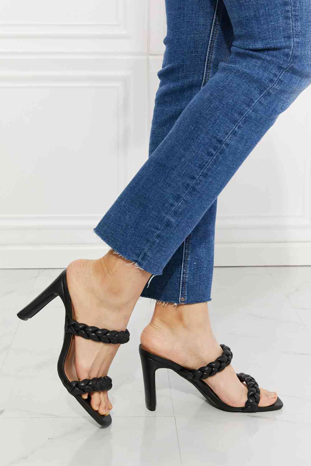 MMShoes In Love Double Braided Block Heel Sandal in Black - shoes - Black - Bella Bourget