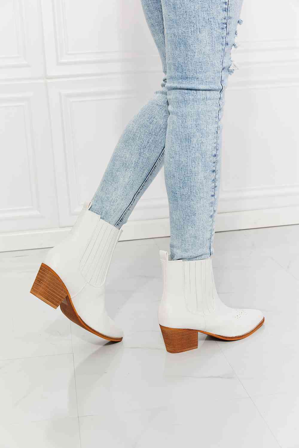 MMShoes Love the Journey Stacked Heel Chelsea Boot in White - shoes - White - Bella Bourget