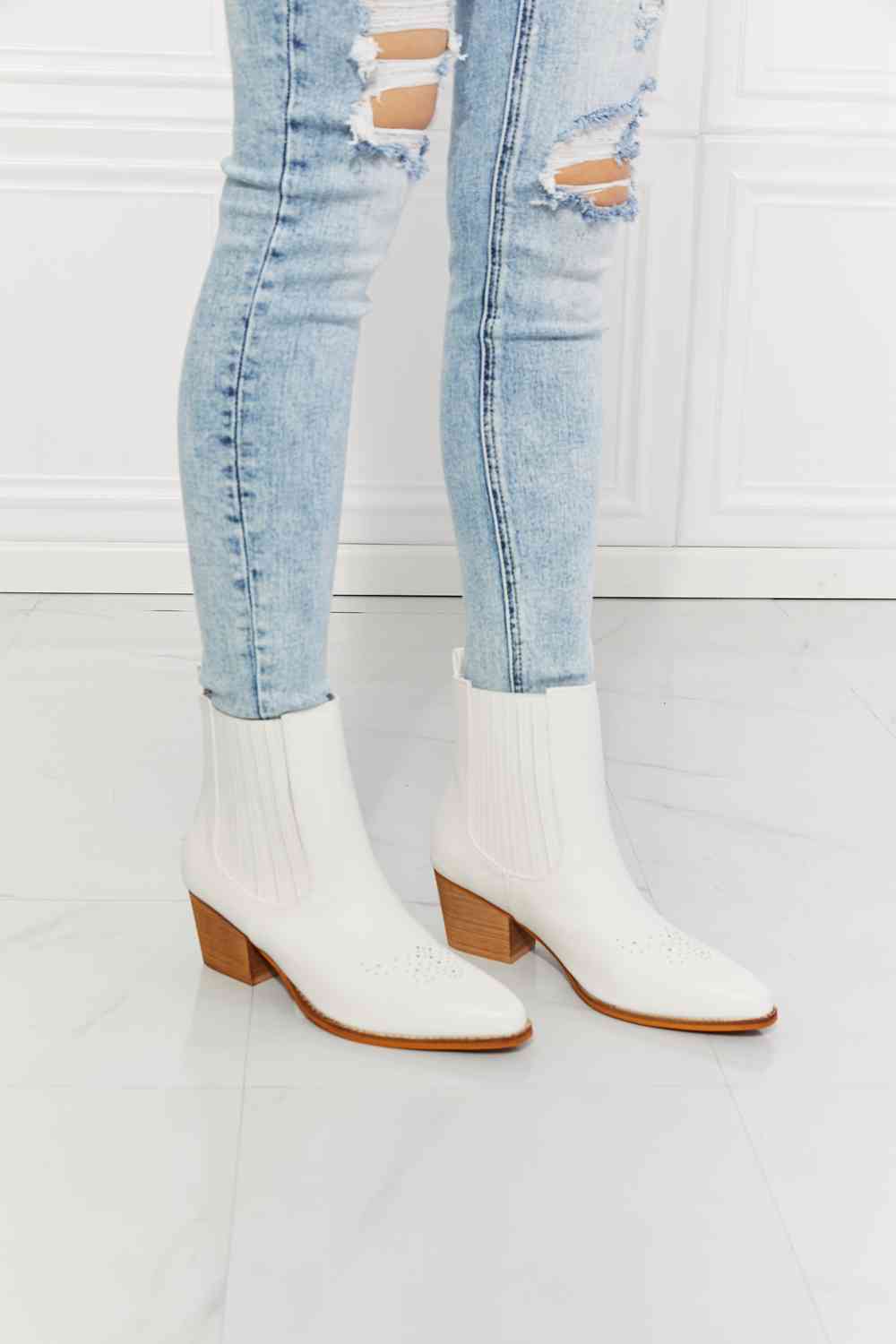 MMShoes Love the Journey Stacked Heel Chelsea Boot in White - shoes - White - Bella Bourget