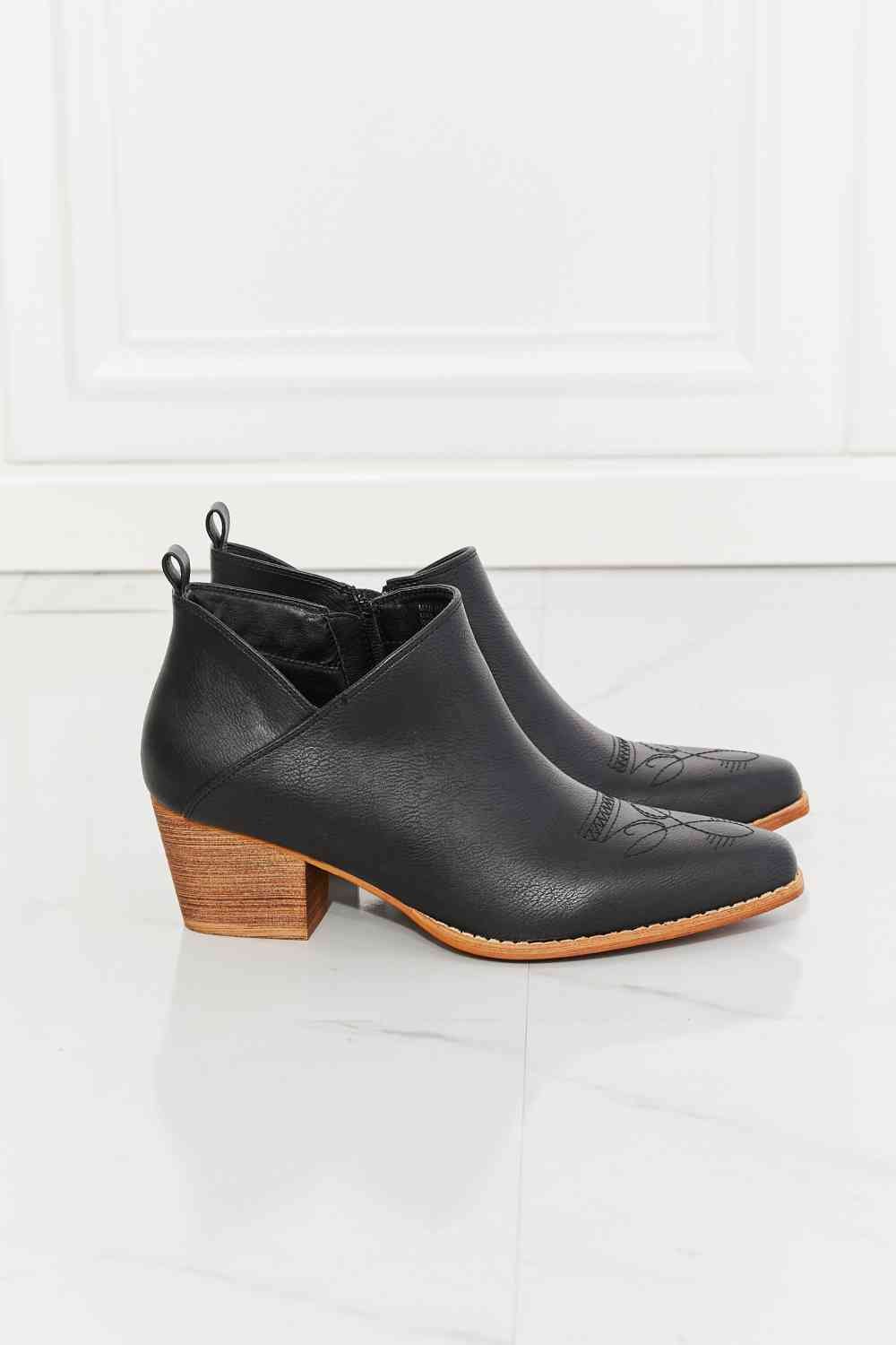 MMShoes Trust Yourself Embroidered Crossover Cowboy Bootie in Black - shoes - Black - Bella Bourget