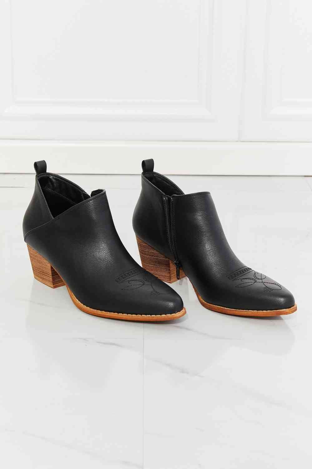 MMShoes Trust Yourself Embroidered Crossover Cowboy Bootie in Black - shoes - Black - Bella Bourget