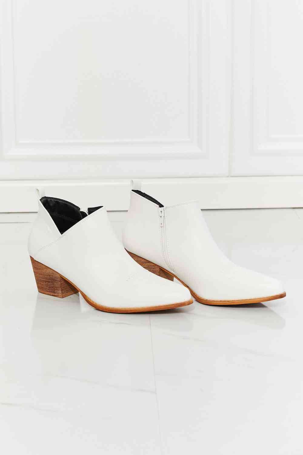 MMShoes Trust Yourself Embroidered Crossover Cowboy Bootie in White - shoes - White - Bella Bourget