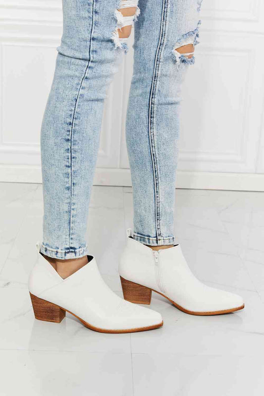 MMShoes Trust Yourself Embroidered Crossover Cowboy Bootie in White - shoes - White - Bella Bourget