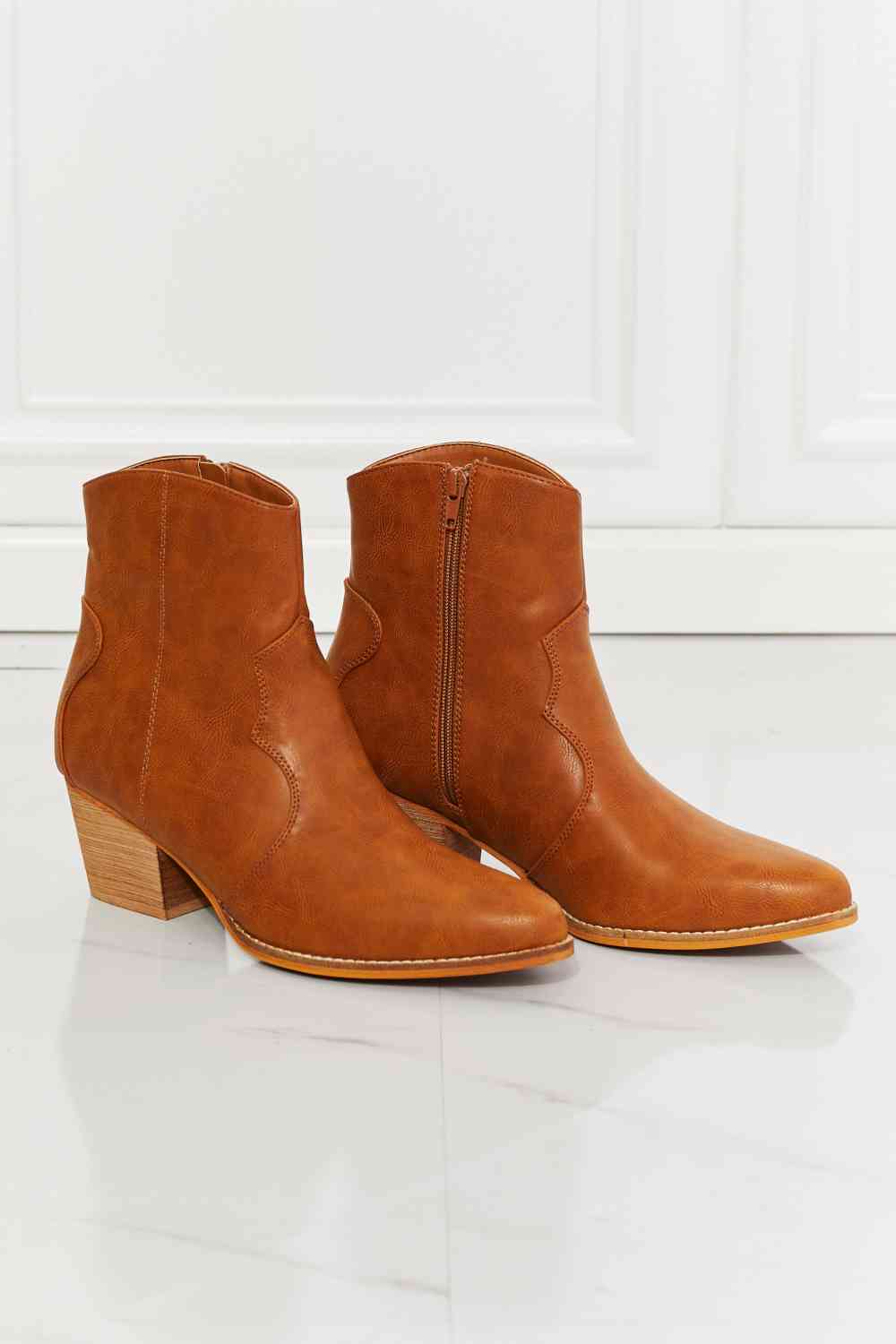 MMShoes Watertower Town Faux Leather Western Ankle Boots in Ochre - shoes - Ochre - Bella Bourget